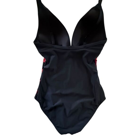 FantaSizer Slimming One Piece Swimsuit Red Pink Black Waist Trimming size 10 - Picture 4 of 9